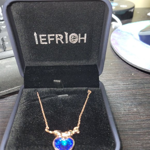 Jewelry - IEFRICH cheetah/blue faux sapphire heart  rosegold plated necklace in gift box